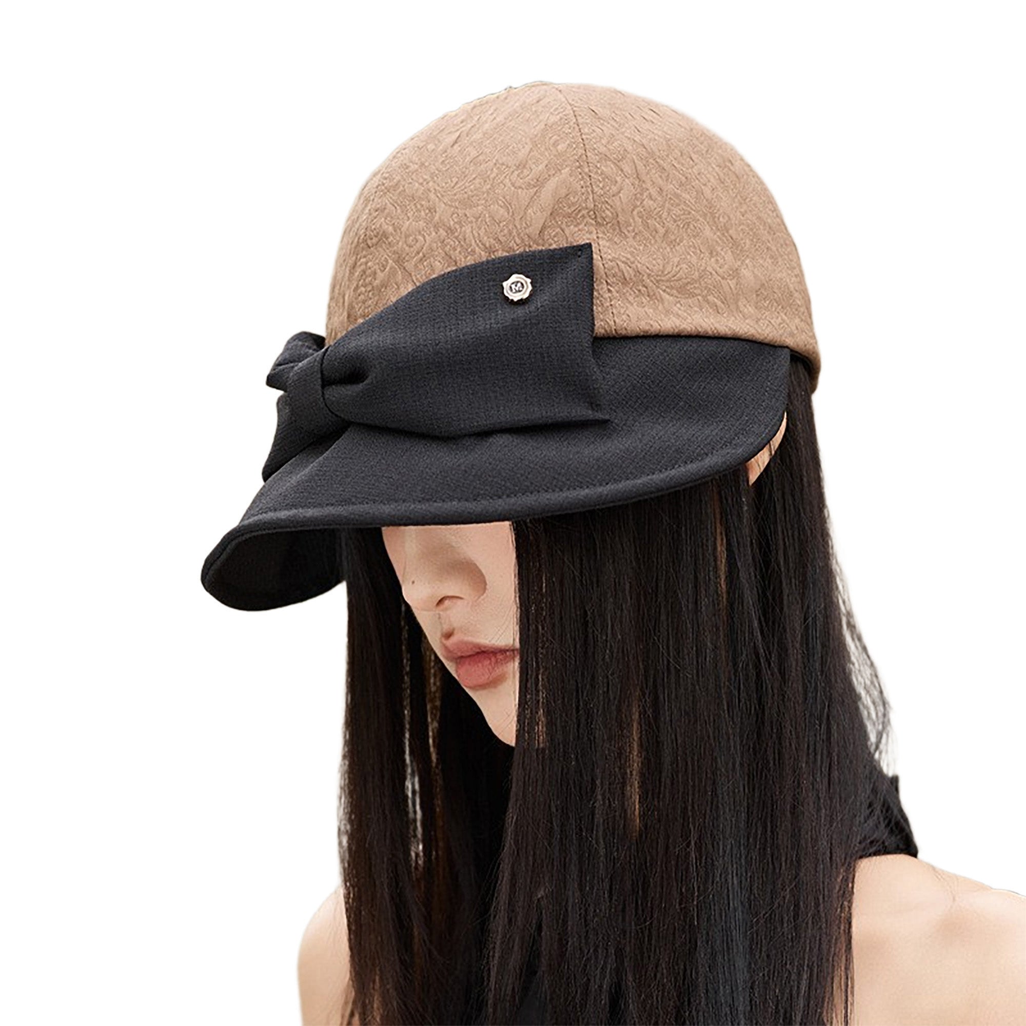 Anna-Kaci Women's Structured Visor Cloche Hat with Oversized Bow and Textured Dome Crown
