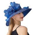 Women's Wide Brim Organza Dress Hat with Sheer Ribbon Floral Design for Formal Events and Sun Protection