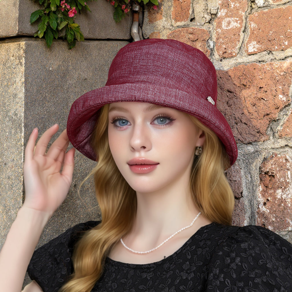 Anna-Kaci Women's Structured Bucket Hat with Pleated Band Design and Wide Brim for Elegant Everyday Sun Protection