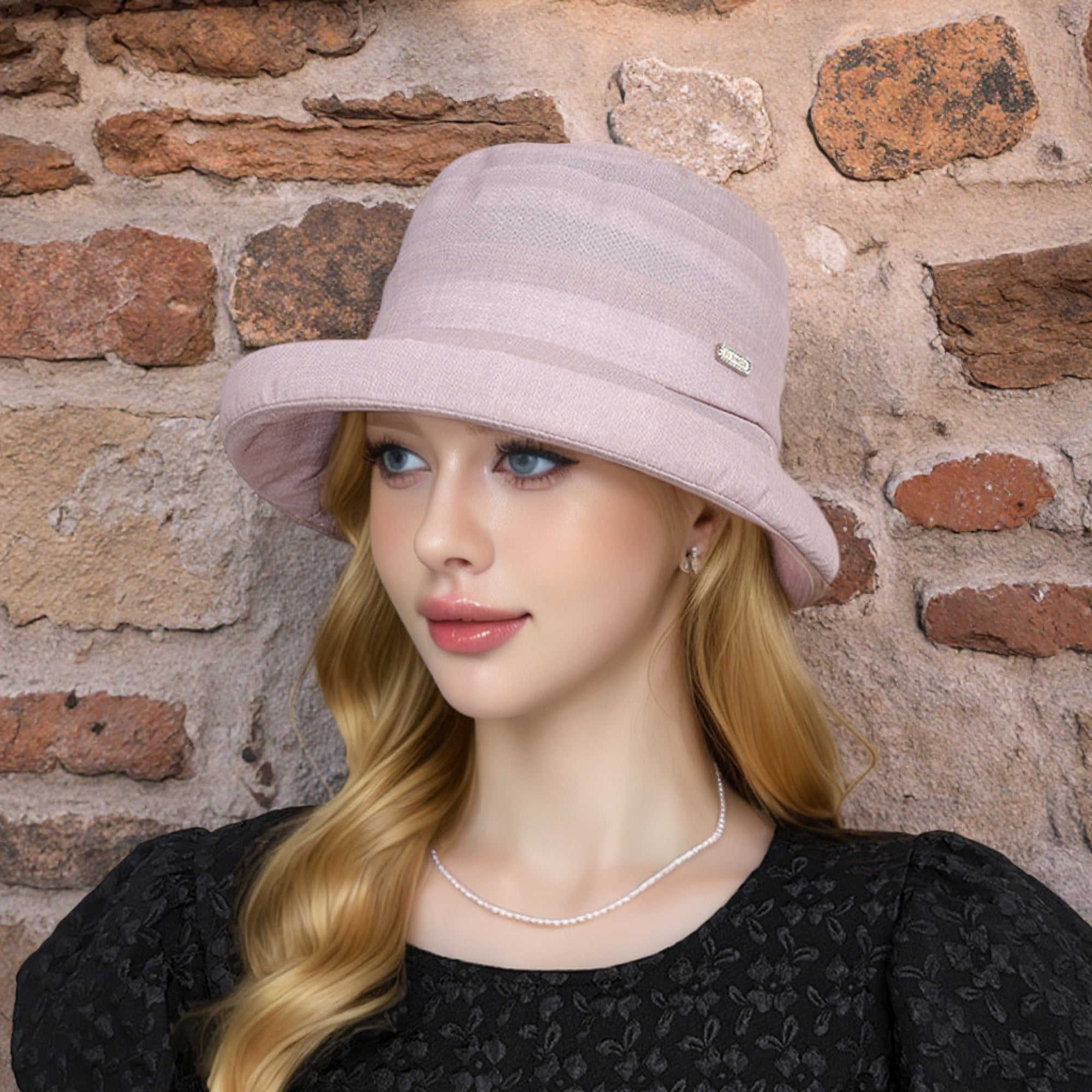 Anna-Kaci Women's Structured Bucket Hat with Pleated Band Design and Wide Brim for Elegant Everyday Sun Protection