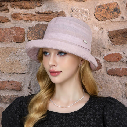 Anna-Kaci Women's Structured Bucket Hat with Pleated Band Design and Wide Brim for Elegant Everyday Sun Protection