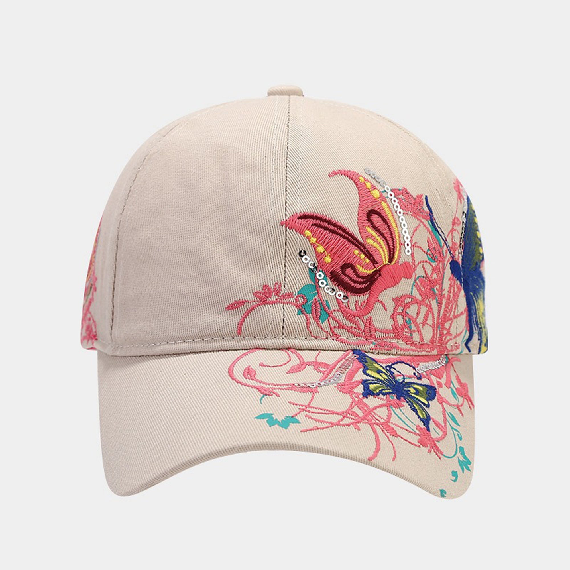 Anna-Kaci Women's Embroidered Butterfly Baseball Cap with Floral Sequin Accents and Curved Brim for Artistic Casual Style