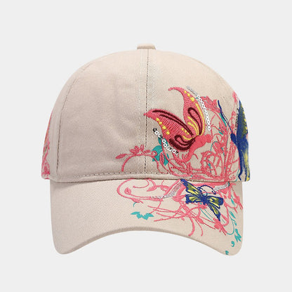 Anna-Kaci Women's Embroidered Butterfly Baseball Cap with Floral Sequin Accents and Curved Brim for Artistic Casual Style