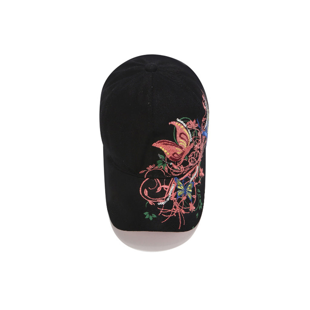 Anna-Kaci Women's Embroidered Butterfly Baseball Cap with Floral Sequin Accents and Curved Brim for Artistic Casual Style