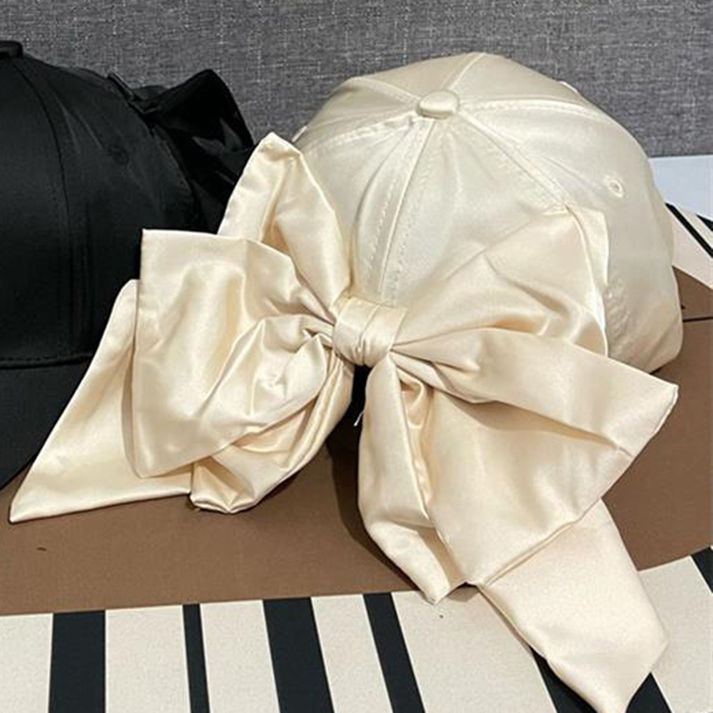 Anna-Kaci Women's Satin Baseball Cap with Back Bow Accent Adjustable Fit and Curved Brim for Chic Casual Style