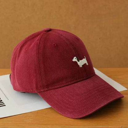 Anna-Kaci Women's Embroidered Sausage Dog Baseball Cap with Curved Brim and Adjustable Strap