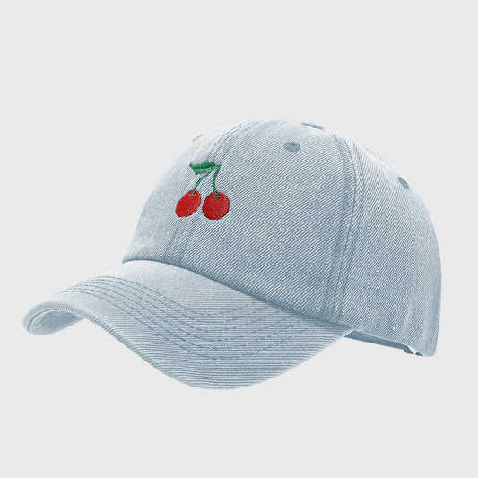 Anna-Kaci Women's Denim Baseball Cap with Cherry Embroidery