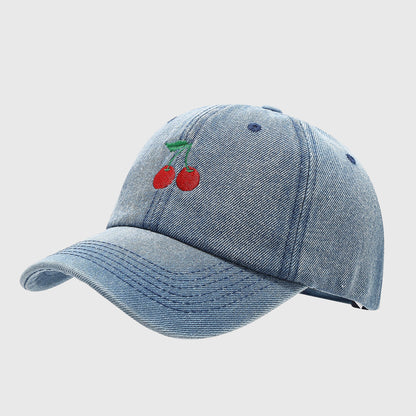Anna-Kaci Women's Denim Baseball Cap with Cherry Embroidery