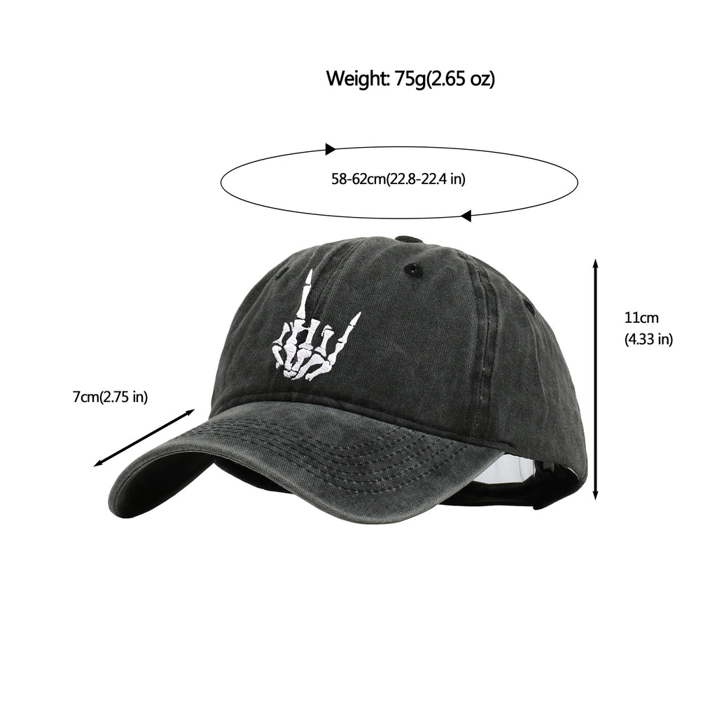 Anna-Kaci Women's Vintage Washed Skull Hand Embroidered Baseball Cap