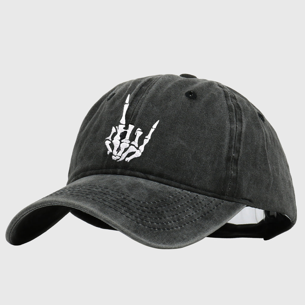 Anna-Kaci Women's Vintage Washed Skull Hand Embroidered Baseball Cap