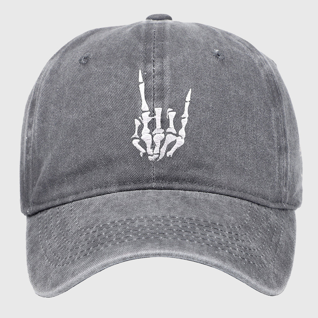 Anna-Kaci Women's Vintage Washed Skull Hand Embroidered Baseball Cap