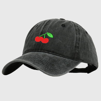 Anna-Kaci Women's Vintage Washed Denim Baseball Cap with Cherry Embroidery