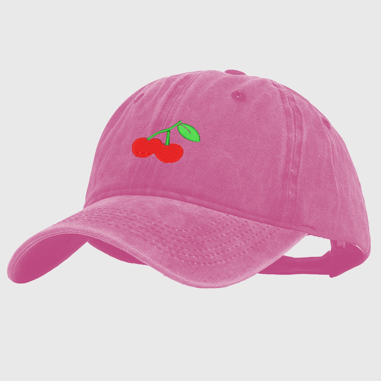 Anna-Kaci Women's Vintage Washed Denim Baseball Cap with Cherry Embroidery