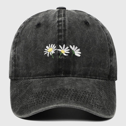Anna-Kaci Women's Vintage - Washed Baseball Cap with Daisy Embroidery