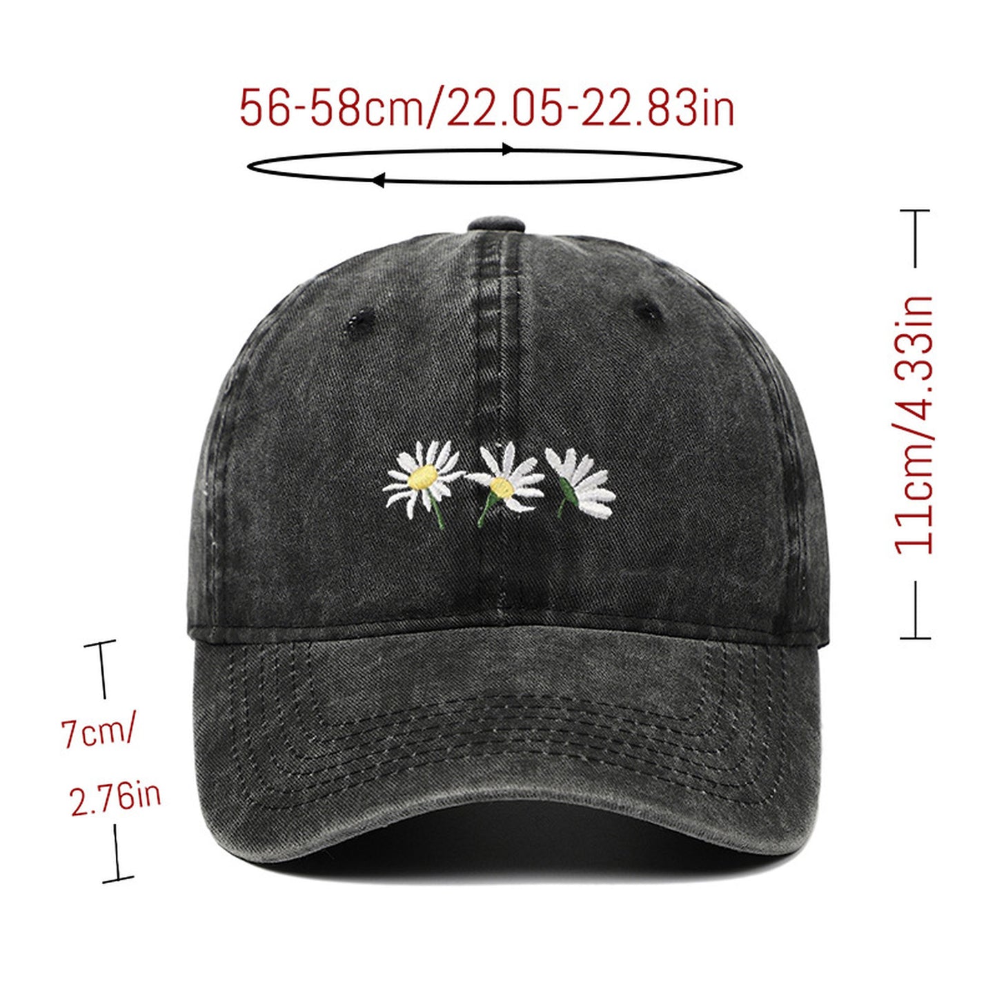 Anna-Kaci Women's Vintage - Washed Baseball Cap with Daisy Embroidery