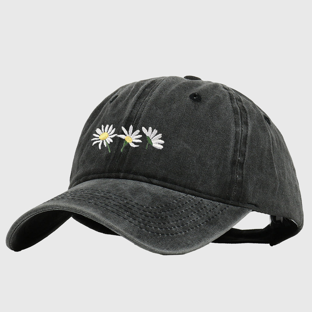Anna-Kaci Women's Vintage - Washed Baseball Cap with Daisy Embroidery