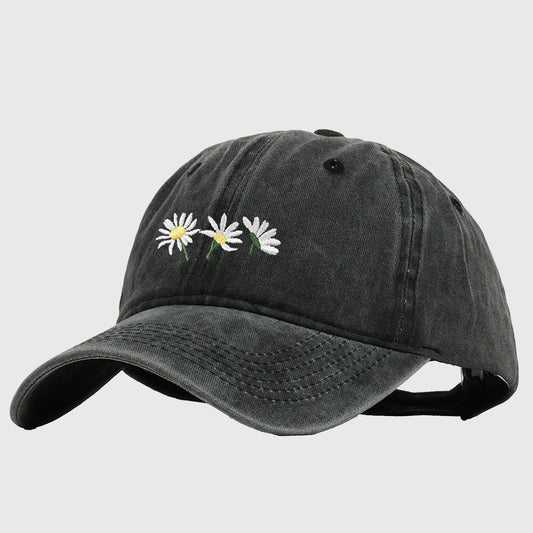 Anna-Kaci Women's Vintage - Washed Baseball Cap with Daisy Embroidery
