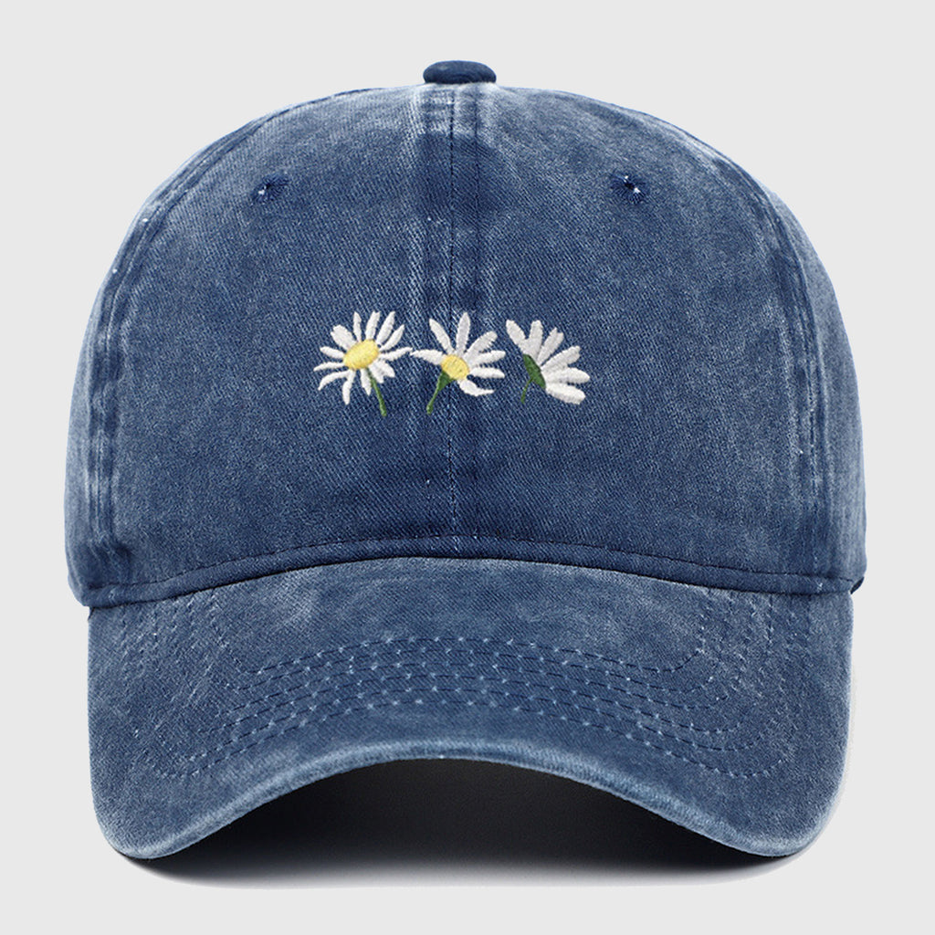 Anna-Kaci Women's Vintage - Washed Baseball Cap with Daisy Embroidery