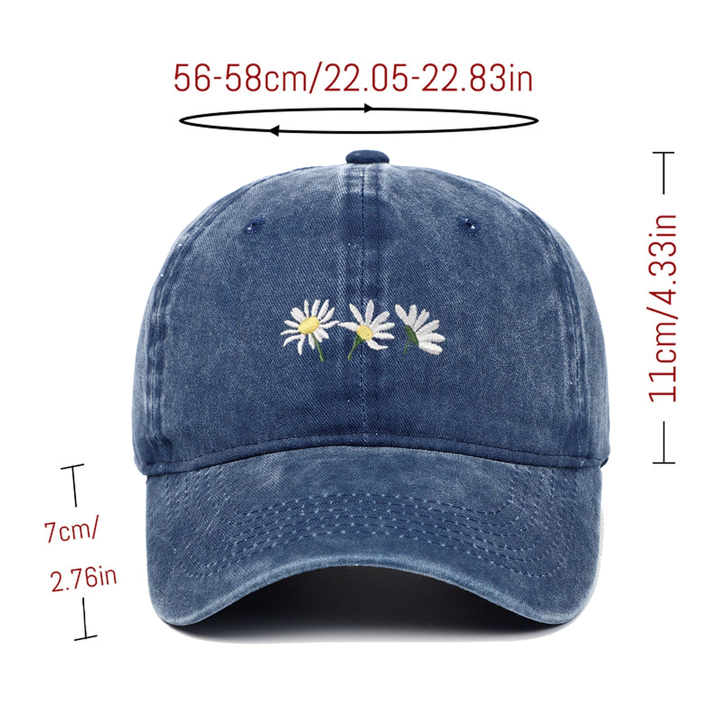 Anna-Kaci Women's Vintage - Washed Baseball Cap with Daisy Embroidery