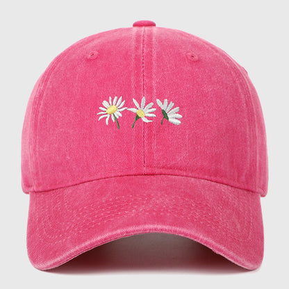 Anna-Kaci Women's Vintage - Washed Baseball Cap with Daisy Embroidery