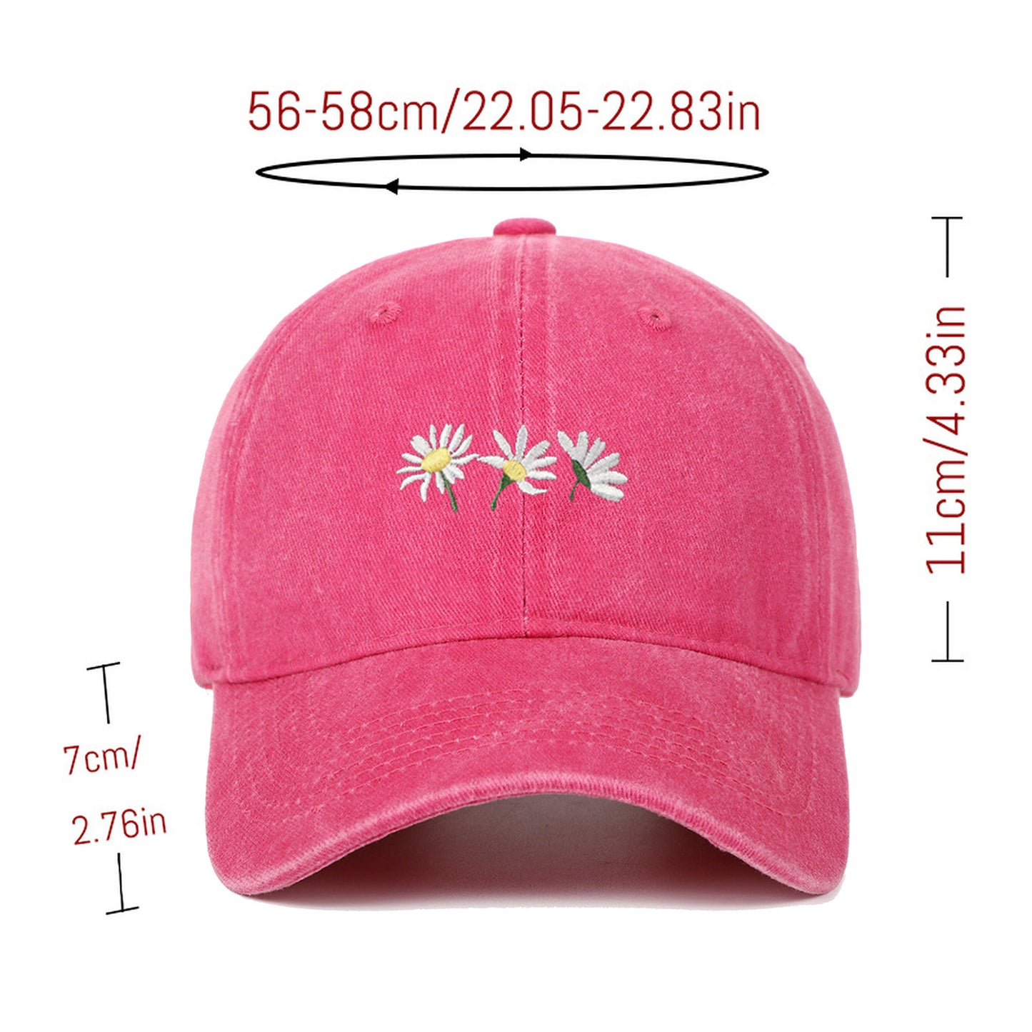 Anna-Kaci Women's Vintage - Washed Baseball Cap with Daisy Embroidery