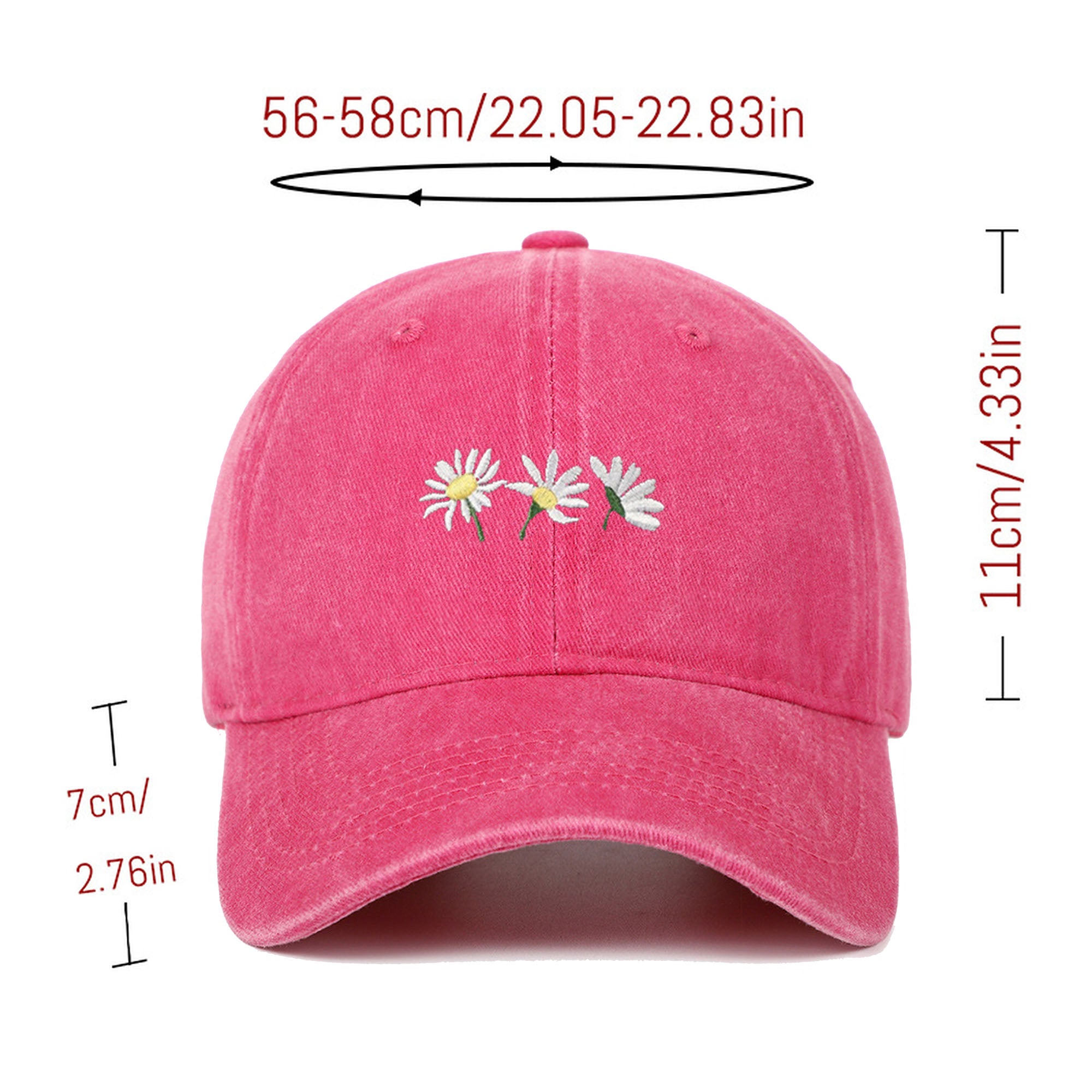 Anna-Kaci Women's Vintage - Washed Baseball Cap with Daisy Embroidery