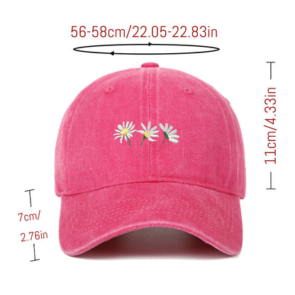 Anna-Kaci Women's Vintage - Washed Baseball Cap with Daisy Embroidery