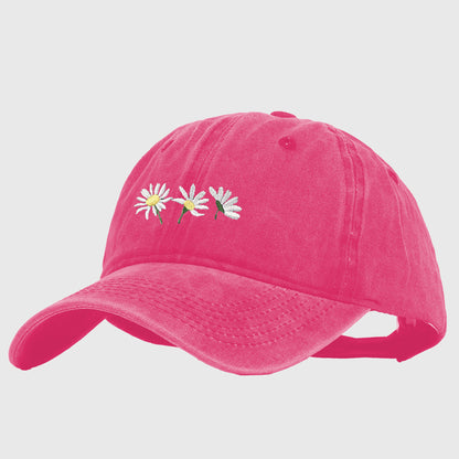 Anna-Kaci Women's Vintage - Washed Baseball Cap with Daisy Embroidery