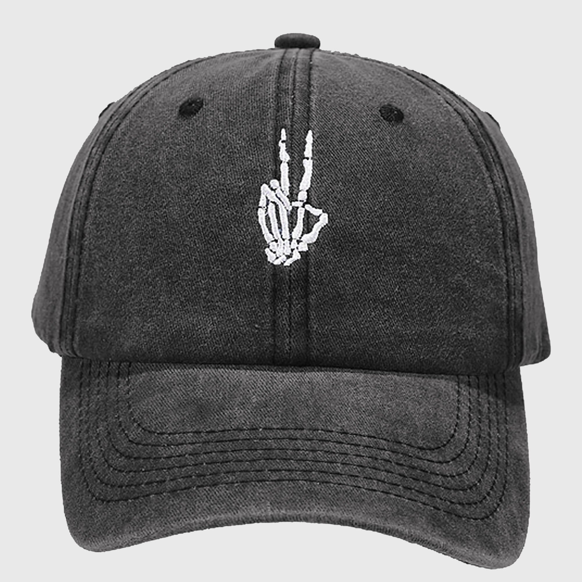 Anna-Kaci Women's Vintage Washed Baseball Cap with Skeleton Peace Sign Embroidery