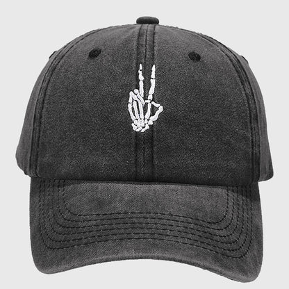 Anna-Kaci Women's Vintage Washed Baseball Cap with Skeleton Peace Sign Embroidery