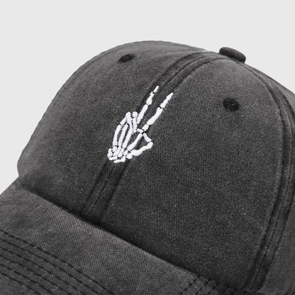 Anna-Kaci Women's Vintage Washed Baseball Cap with Skeleton Peace Sign Embroidery