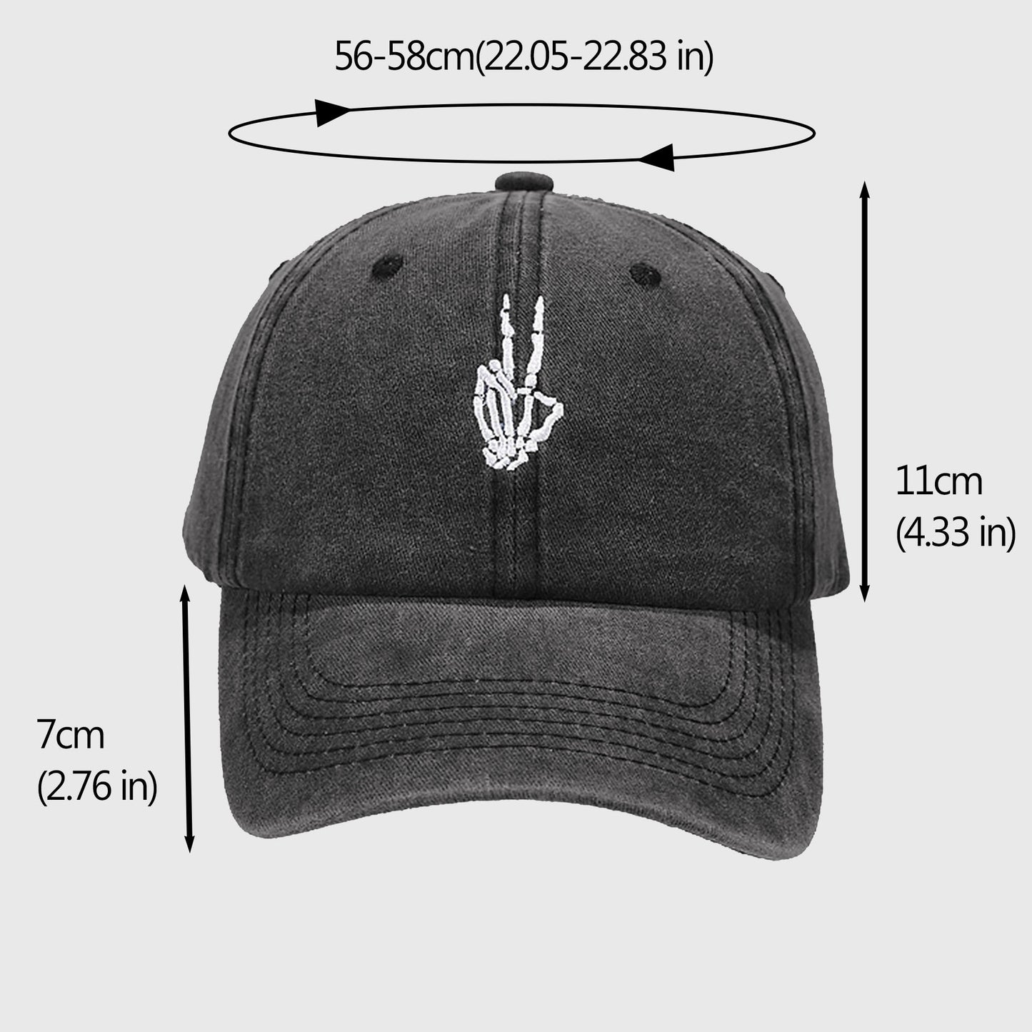 Anna-Kaci Women's Vintage Washed Baseball Cap with Skeleton Peace Sign Embroidery