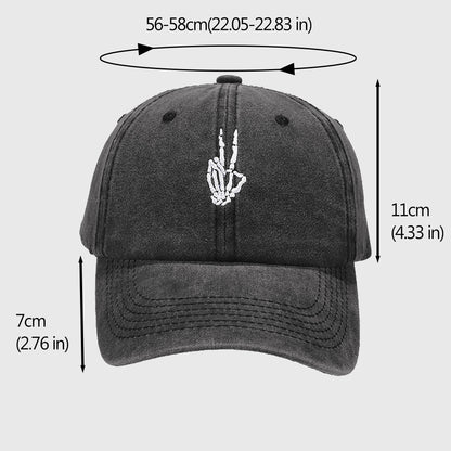Anna-Kaci Women's Vintage Washed Baseball Cap with Skeleton Peace Sign Embroidery