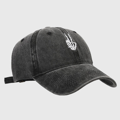 Anna-Kaci Women's Vintage Washed Baseball Cap with Skeleton Peace Sign Embroidery