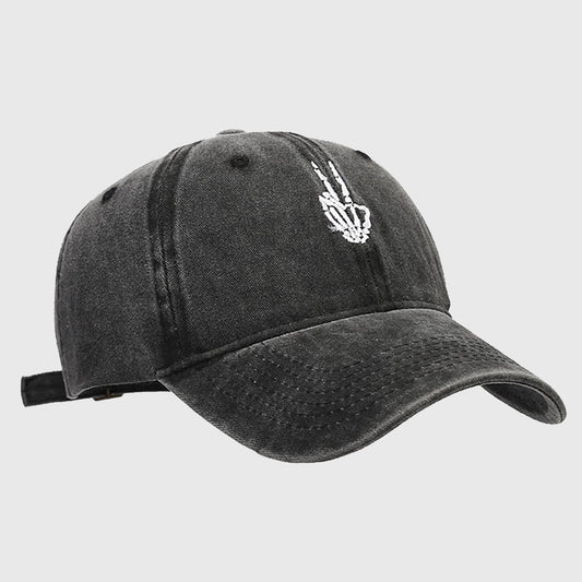 Anna-Kaci Women's Vintage Washed Baseball Cap with Skeleton Peace Sign Embroidery