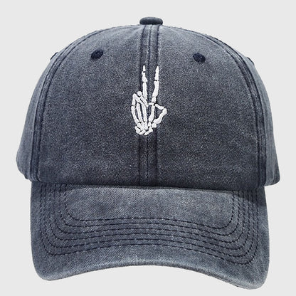 Anna-Kaci Women's Vintage Washed Baseball Cap with Skeleton Peace Sign Embroidery
