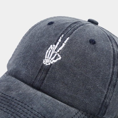 Anna-Kaci Women's Vintage Washed Baseball Cap with Skeleton Peace Sign Embroidery