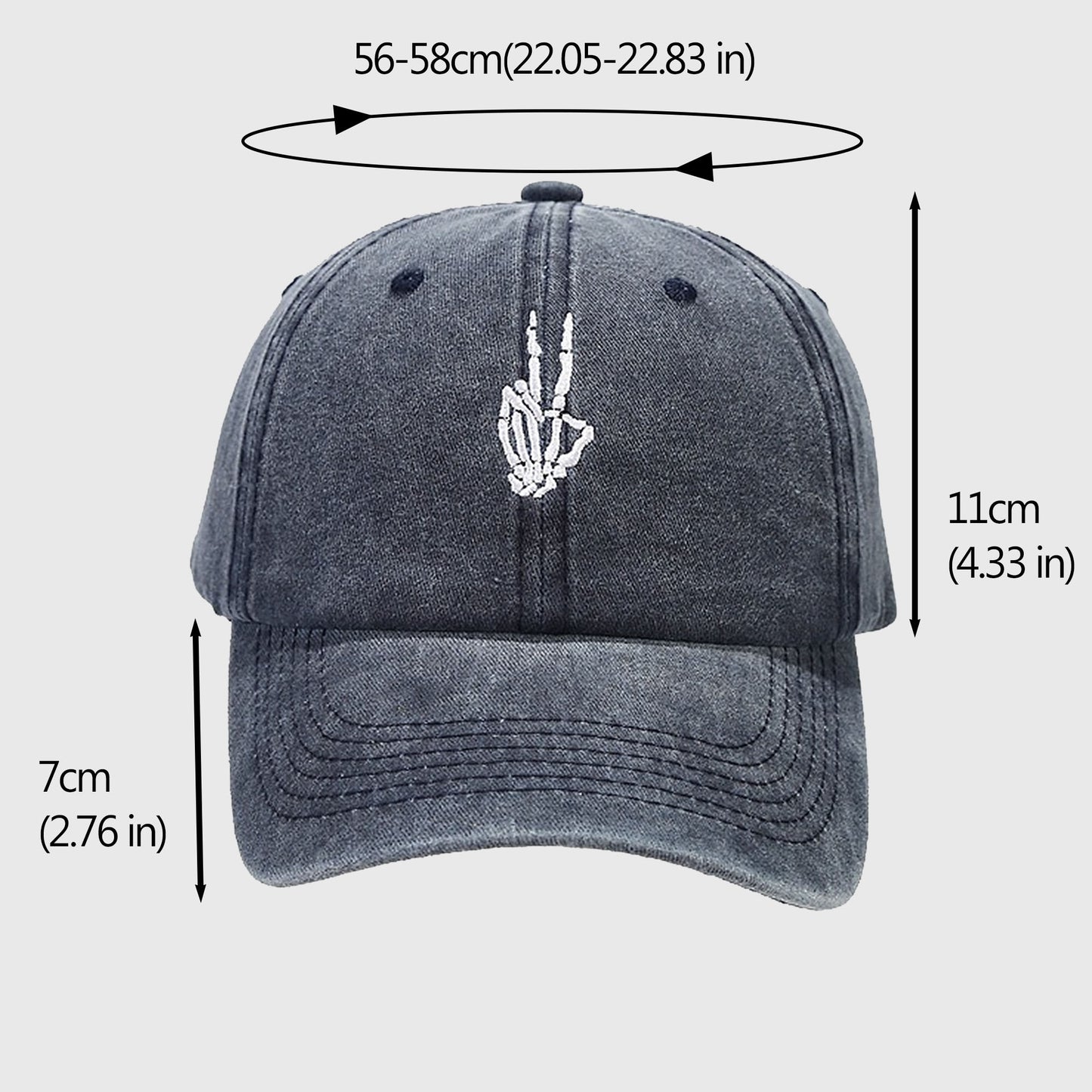 Anna-Kaci Women's Vintage Washed Baseball Cap with Skeleton Peace Sign Embroidery
