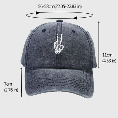 Anna-Kaci Women's Vintage Washed Baseball Cap with Skeleton Peace Sign Embroidery