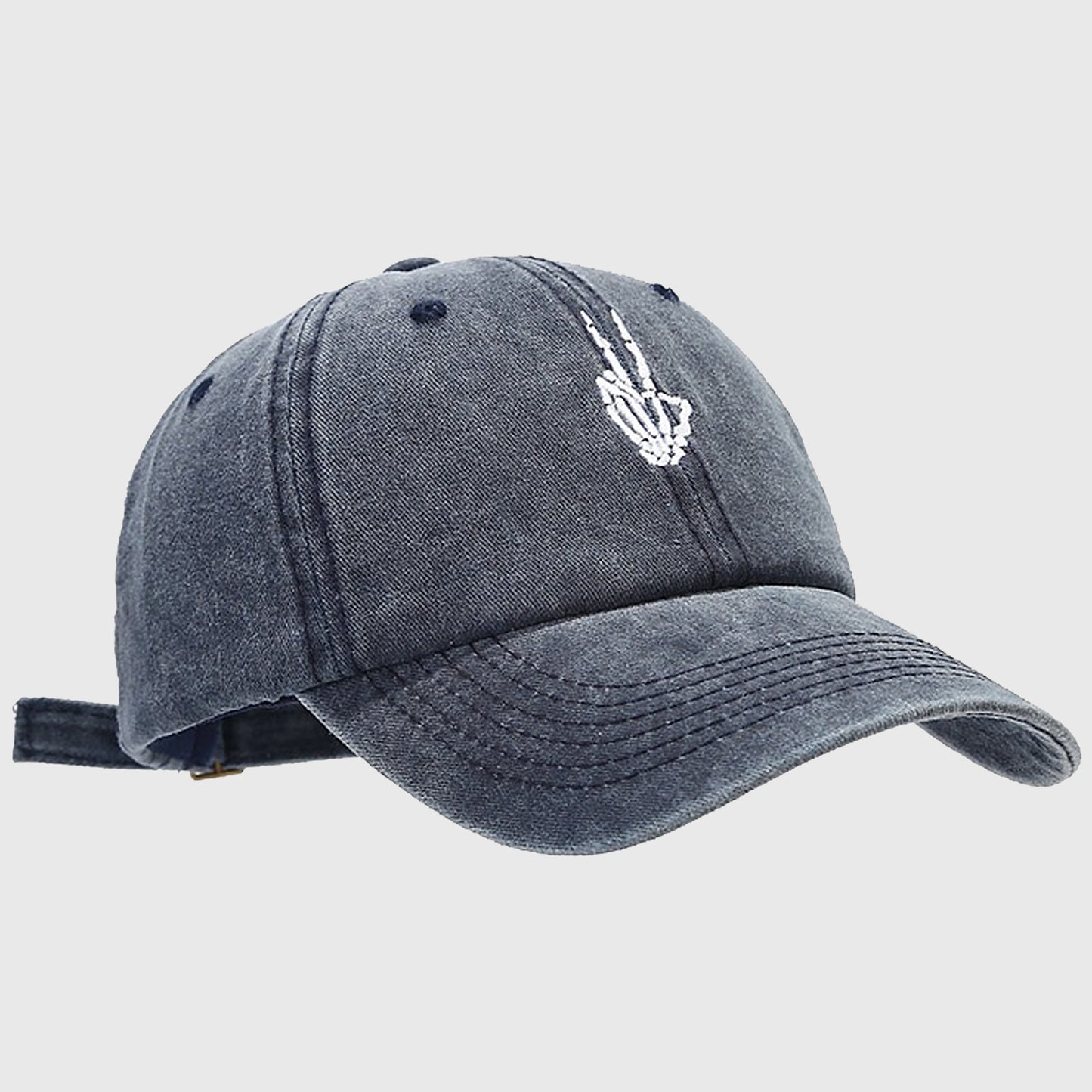 Anna-Kaci Women's Vintage Washed Baseball Cap with Skeleton Peace Sign Embroidery