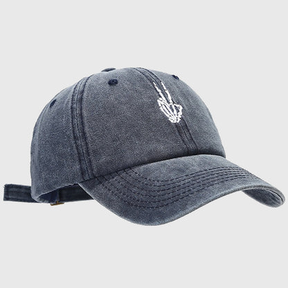 Anna-Kaci Women's Vintage Washed Baseball Cap with Skeleton Peace Sign Embroidery