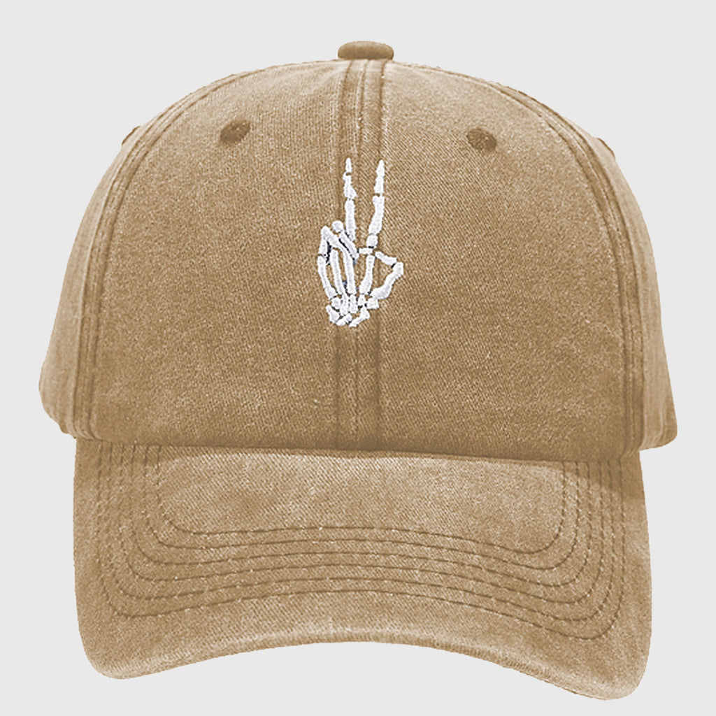 Anna-Kaci Women's Vintage Washed Baseball Cap with Skeleton Peace Sign Embroidery