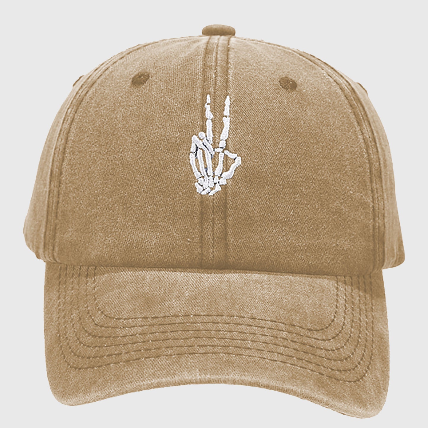 Anna-Kaci Women's Vintage Washed Baseball Cap with Skeleton Peace Sign Embroidery