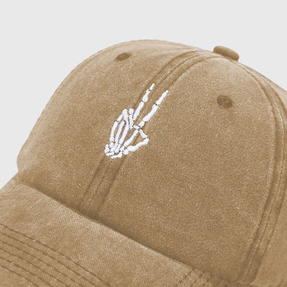 Anna-Kaci Women's Vintage Washed Baseball Cap with Skeleton Peace Sign Embroidery