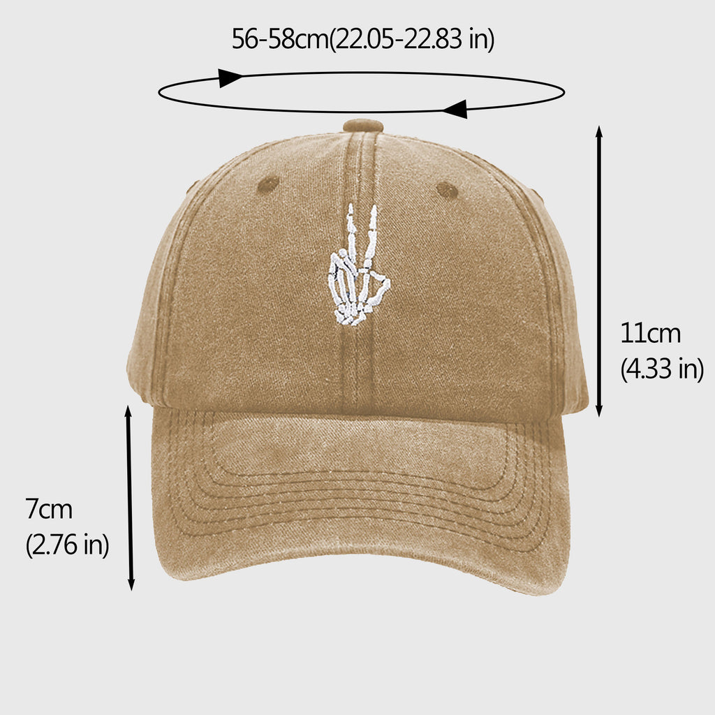 Anna-Kaci Women's Vintage Washed Baseball Cap with Skeleton Peace Sign Embroidery