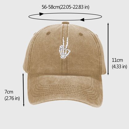 Anna-Kaci Women's Vintage Washed Baseball Cap with Skeleton Peace Sign Embroidery