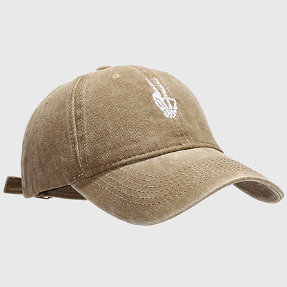 Anna-Kaci Women's Vintage Washed Baseball Cap with Skeleton Peace Sign Embroidery