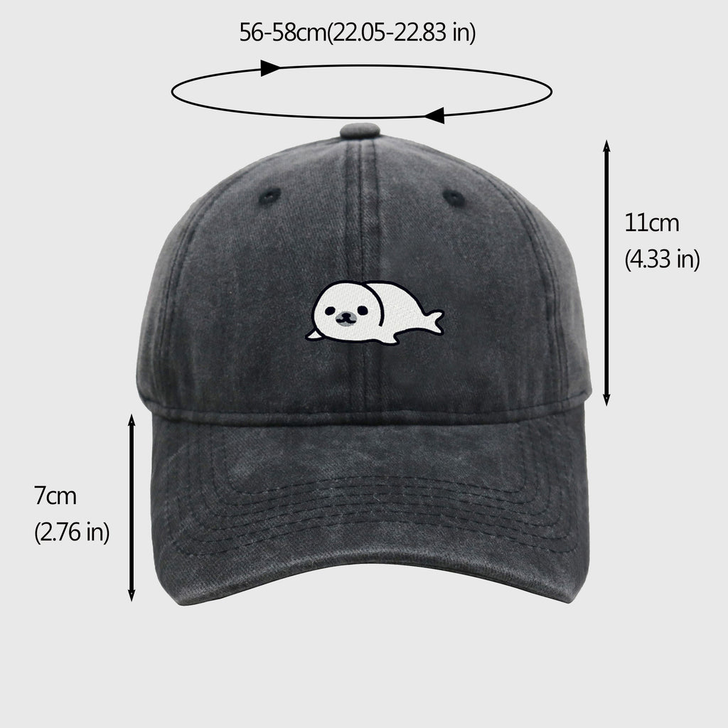 Anna-Kaci Women's Vintage Washed Baseball Cap with Cute Seal Embroidery