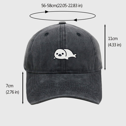 Anna-Kaci Women's Vintage Washed Baseball Cap with Cute Seal Embroidery