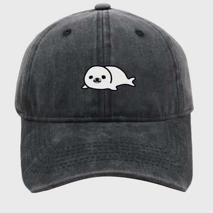 Anna-Kaci Women's Vintage Washed Baseball Cap with Cute Seal Embroidery
